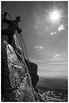 Climber preparing for rappel on Grand Teton. Grand Teton National Park ( black and white)