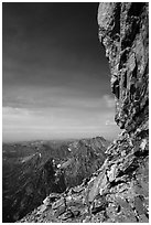 Grand Teton headwall profile from Upper Saddle. Grand Teton National Park ( black and white)
