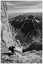 Descending Grand Teton towards Lower Saddle. Grand Teton National Park ( black and white)