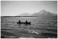 Canoists, Colter Bay and Mt Moran. Grand Teton National Park ( black and white)