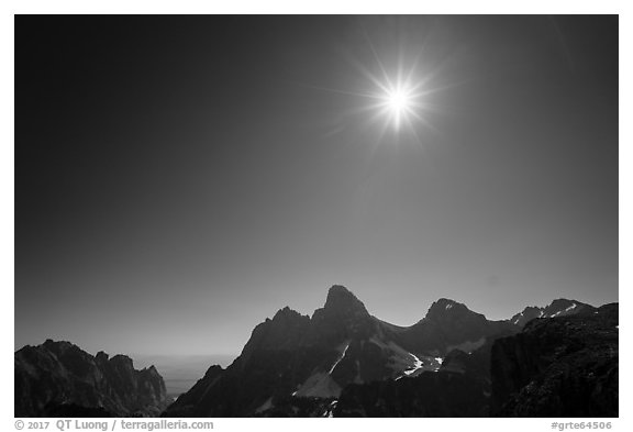 Sun above the Tetons. Grand Teton National Park (black and white)