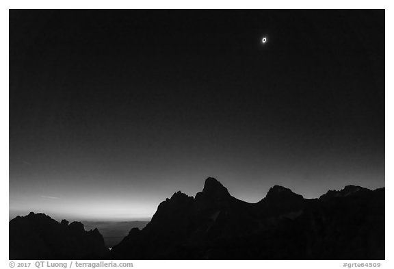 Total solar eclipse above the Tetons. Grand Teton National Park (black and white)