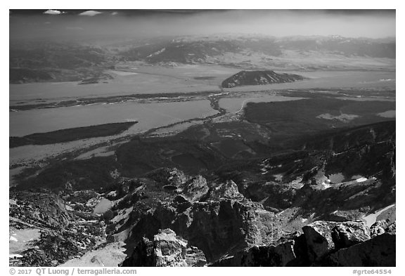 Jackson Hole from  from Grand Teton. Grand Teton National Park (black and white)