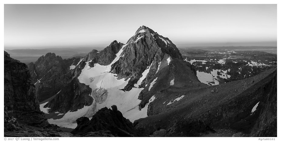 Middle Teton and Lower Saddle from Grand Teton at sunrise. Grand Teton National Park (black and white)