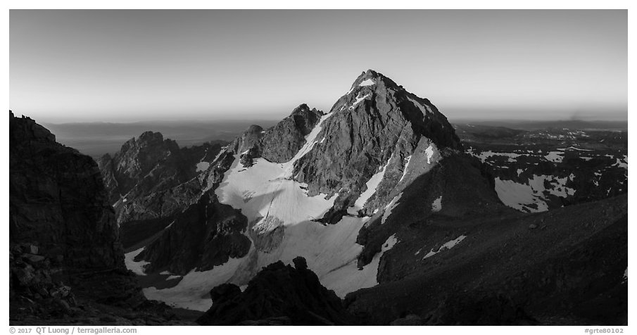 Middle Teton and Lower Saddle from Grand Teton, sunrise. Grand Teton National Park (black and white)