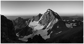 Middle Teton and Lower Saddle from Grand Teton, sunrise. Grand Teton National Park (Panoramic black and white)