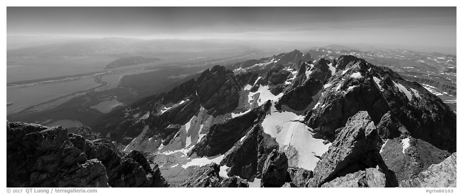 Jackson Hole and Tetons from Grand Teton. Grand Teton National Park (black and white)