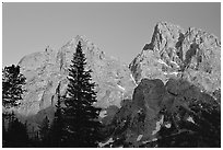 Mt Owen and Tetons at sunset seen from the North. Grand Teton National Park, Wyoming, USA. (black and white)