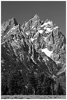 Rocky peaks of Cathedral group, morning. Grand Teton National Park, Wyoming, USA. (black and white)