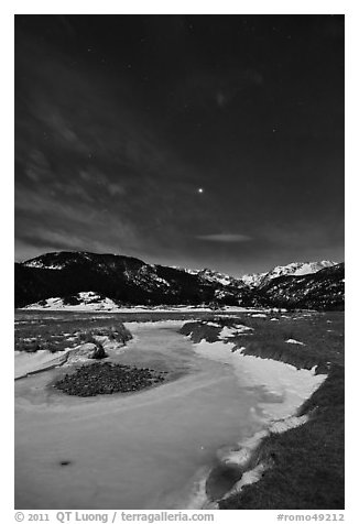 Moraine Park by moonlight. Rocky Mountain National Park (black and white)