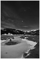Moraine Park by moonlight. Rocky Mountain National Park, Colorado, USA. (black and white)