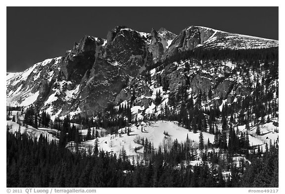 Hallet Peak in winter. Rocky Mountain National Park (black and white)