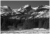 Hallet Peak and Flattop Mountain in late winter. Rocky Mountain National Park ( black and white)