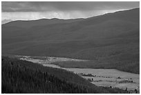 Kawuneeche Valley and storm. Rocky Mountain National Park, Colorado, USA. (black and white)