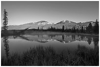 Beaver pond and Never Summer Mountains. Rocky Mountain National Park, Colorado, USA. (black and white)