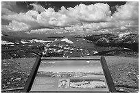 Gore range interpretative sign. Rocky Mountain National Park, Colorado, USA. (black and white)