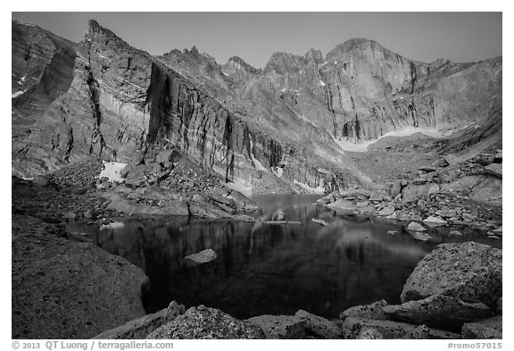 Longs Peak above Chasm Lake at dawn. Rocky Mountain National Park, Colorado, USA.