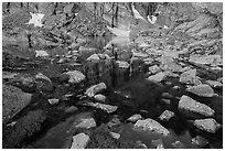 Alpine lake and boulders. Rocky Mountain National Park ( black and white)