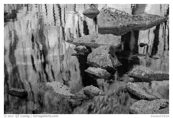 Boulders and reflections, Chasm Lake. Rocky Mountain National Park (black and white)