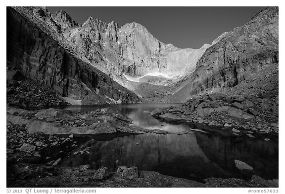 Longs Peak cirque and Chasm Lake, morning. Rocky Mountain National Park, Colorado, USA.