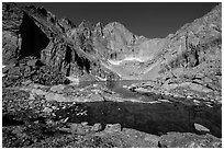 Chasm Lake and Longs Peak, morning. Rocky Mountain National Park ( black and white)