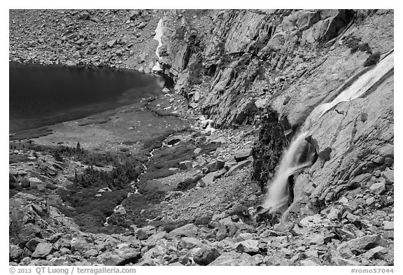 Columbine Fall and Peacock Pool. Rocky Mountain National Park (black and white)