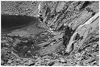 Columbine Fall and Peacock Pool. Rocky Mountain National Park, Colorado, USA. (black and white)