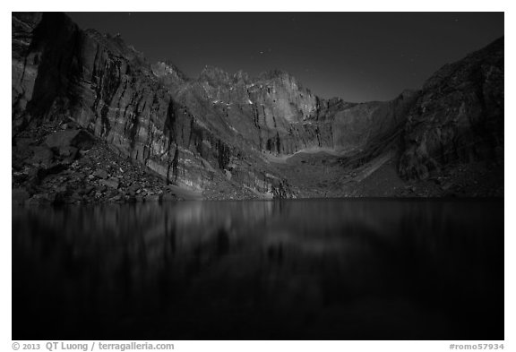 Chasm Lake at night. Rocky Mountain National Park (black and white)
