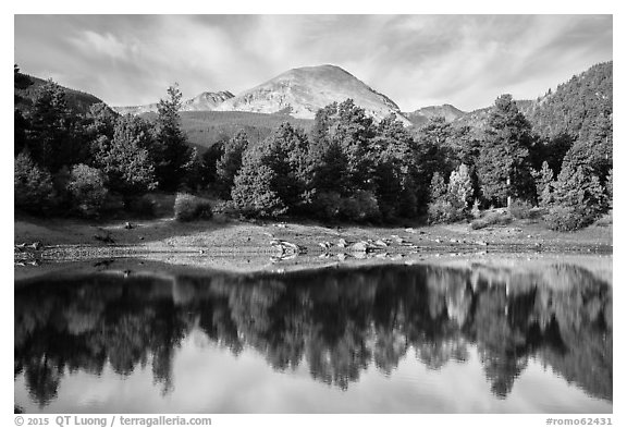 Copeland Lake and Mount Copeland. Rocky Mountain National Park (black and white)