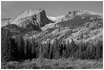 Hallet Peak, Tyndall Glacier, Flattop Mountain in autumn. Rocky Mountain National Park ( black and white)