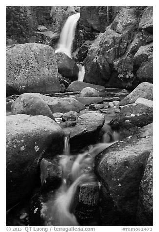 Cascade and Alberta Falls. Rocky Mountain National Park (black and white)