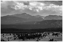 Beaver Meadow and Continental Divide with storm clouds. Rocky Mountain National Park ( black and white)