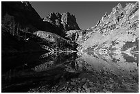 Granite walls climb straight out of Emerald Lake. Rocky Mountain National Park ( black and white)