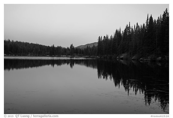 Bear Lake at dusk. Rocky Mountain National Park (black and white)