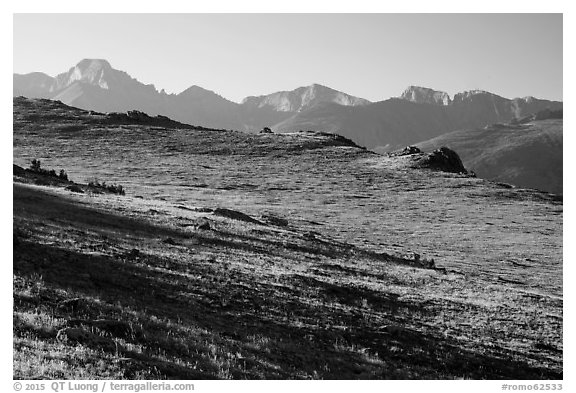 Shadows over tundra and Continental Divide. Rocky Mountain National Park (black and white)
