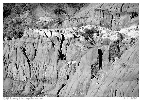 Badlands and caprock formations. Theodore Roosevelt National Park (black and white)