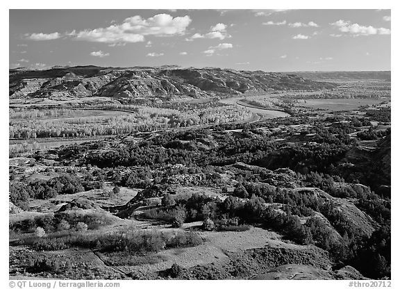 Little Missouri River bend in autumn, North Unit. Theodore Roosevelt  National Park (black and white)