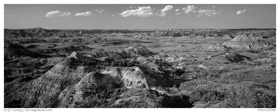 Rugged northern badlands landscape. Theodore Roosevelt  National Park (black and white)