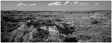 Rugged northern badlands landscape. Theodore Roosevelt  National Park (Panoramic black and white)