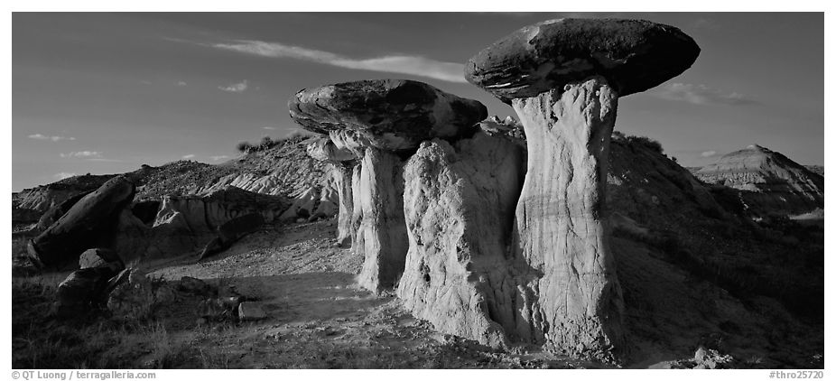 Caprock formations. Theodore Roosevelt  National Park (black and white)