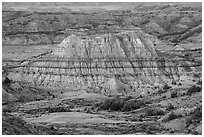 Butte with red scoria cap, Painted Canyon. Theodore Roosevelt National Park, North Dakota, USA. (black and white)