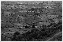 Sunset light over North Dakota badlands. Theodore Roosevelt National Park, North Dakota, USA. (black and white)