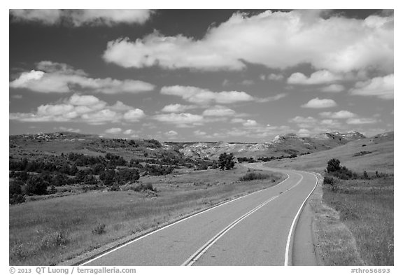 Scenic loop road, South Unit. Theodore Roosevelt National Park (black and white)