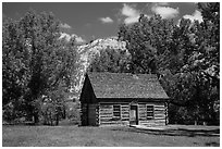 Roosevelt Maltese Cross cabin. Theodore Roosevelt National Park, North Dakota, USA. (black and white)