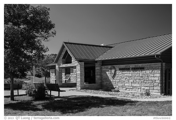 North Unit Visitor Center. Theodore Roosevelt National Park (black and white)