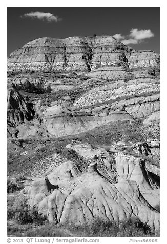 Badlands with colorful strata. Theodore Roosevelt National Park, North Dakota, USA.