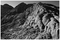 Butte with scoria. Theodore Roosevelt National Park, North Dakota, USA. (black and white)