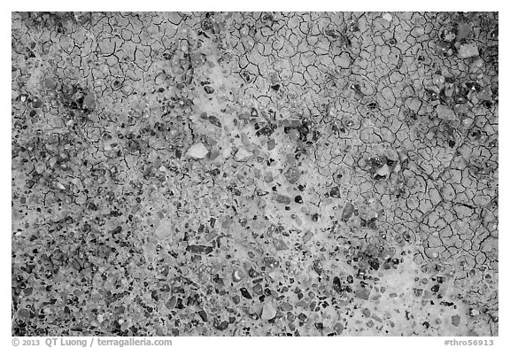 Close-up of Scoria rocks and clay. Theodore Roosevelt National Park (black and white)