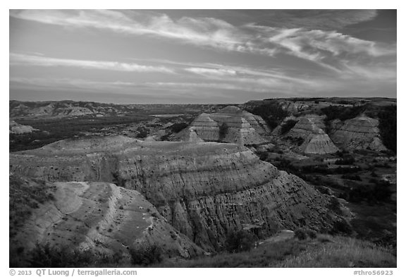 Badlands at sunset, North Unit. Theodore Roosevelt National Park, North Dakota, USA.