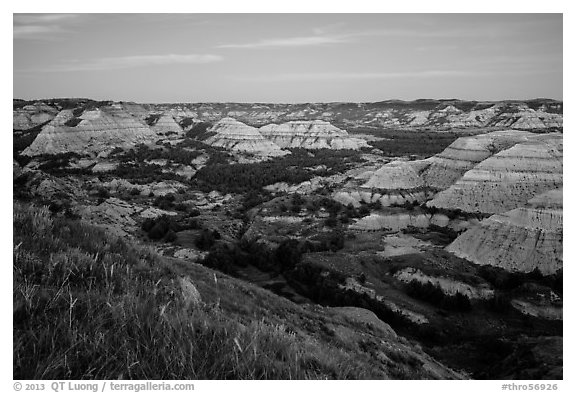 Badlands at dusk. Theodore Roosevelt National Park, North Dakota, USA.